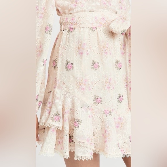 NWT Hemant & Nandita One Shoulder Ivory & Pink Embroidered Mini Dress, Large - Picture 8 of 9